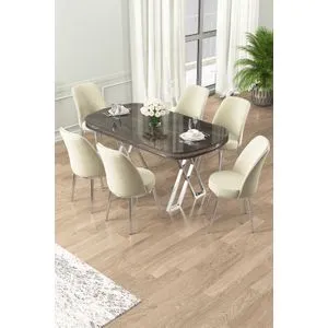 Lai - Anthracite, Chrome, Cream Anthracite
Chrome
Cream Dining Table & Chairs Set (7 Pieces)