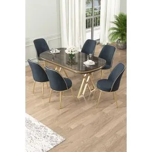 Lai - Anthracite, Gold Anthracite
Gold Dining Table & Chairs Set (7 Pieces)