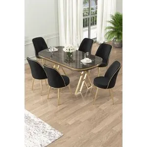 Lai - Anthracite, Gold, Black Anthracite
Gold
Black Dining Table & Chairs Set (7 Pieces)
