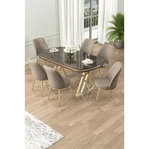Lai - Anthracite, Gold, Cappuccino Anthracite
Gold
Cappuccino Dining Table & Chairs Set (7 Pieces)