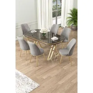 Lai - Anthracite, Gold, Grey Anthracite
Gold
Grey Dining Table & Chairs Set (7 Pieces)