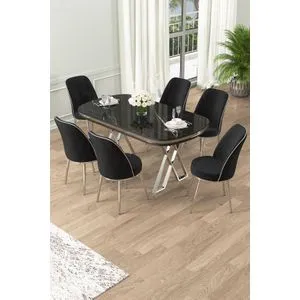 Lai - Black Marble, Chrome, Black Black Marble
Chrome
Black Dining Table & Chairs Set (7 Pieces)