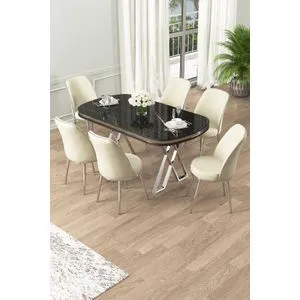 Lai - Black Marble, Chrome, Cream Black Marble
Chrome
Cream Dining Table & Chairs Set (7 Pieces)