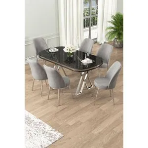 Lai - Black Marble, Chrome, Grey Black Marble
Chrome
Grey Dining Table & Chairs Set (7 Pieces)