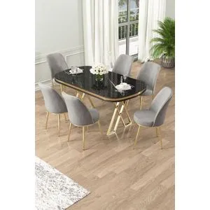 Lai - Black Marble, Gold, Grey Black Marble
Gold
Grey Dining Table & Chairs Set (7 Pieces)