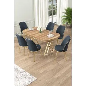 Lai - Light Walnut, Gold, Anthracite Light Walnut
Gold
Anthracite Dining Table & Chairs Set (7 Pi...