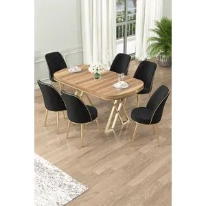 Lai - Light Walnut, Gold, Black Light Walnut
Gold
Black Dining Table & Chairs Set (7 Pieces)