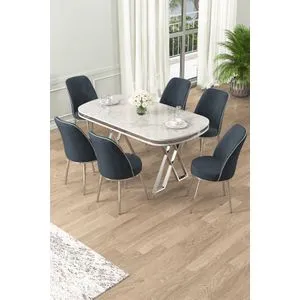 Lai - White, Chrome, Anthracite White
Chrome
Anthracite Dining Table & Chairs Set (7 Pieces)