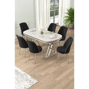 Lai - White, Chrome, Black White
Chrome
Black Dining Table & Chairs Set (7 Pieces)