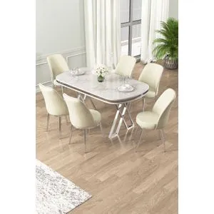 Lai - White, Chrome, Cream White
Chrome
Cream Dining Table & Chairs Set (7 Pieces)