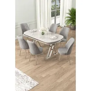 Lai - White, Chrome, Grey White
Chrome
Grey Dining Table & Chairs Set (7 Pieces)