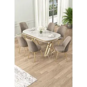 Lai - White, Gold, Cappuccino White
Gold
Cappucino Dining Table & Chairs Set (7 Pieces)