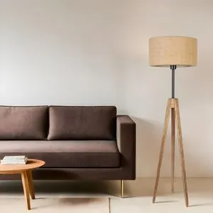 Lampa sa Stalak Kanarya - Silindrična Rattan Abajur u Zlatnoj Boji