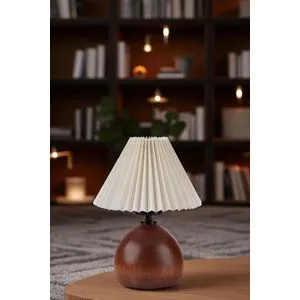 Lampa za sto 8898-1 u krem boji i orahovom drvetu