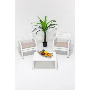 Lara 1+1+S Takim - White White Garden Lounge Set