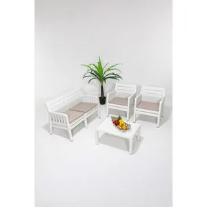 Lara 2+1+1+S Takim - White White Garden Lounge Set