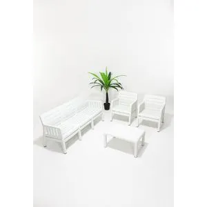 Lara Mindersiz 3+1+1+S Takim - White White Garden Lounge Set