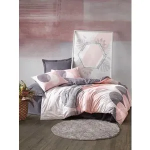 Leron - Sivi i Roze Ranforce Super King Posteljina Set