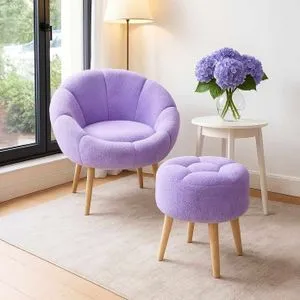Lida - Lilac Lilac Wing Chair &amp; Pouffe Set (2 Pieces)
