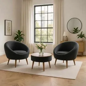 Lida Linen - Anthracite Anthracite Wing Chair &amp; Coffee Table Set (3 Pieces)