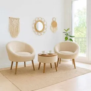 Lida Linen - Cream Cream Wing Chair &amp; Coffee Table Set (3 Pieces)