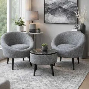 Lida Linen - Grey Grey Wing Chair &amp; Coffee Table Set (3 Pieces)