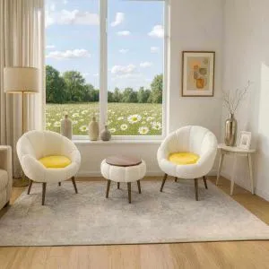 Lida Linen - White White Wing Chair &amp; Coffee Table Set (3 Pieces)