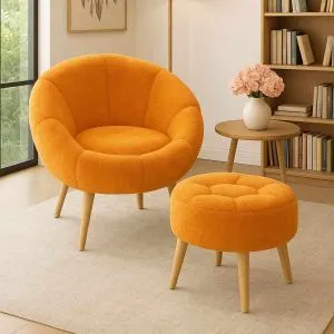 Lida - Orange Orange Wing Chair &amp; Pouffe Set (2 Pieces)