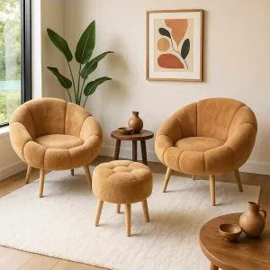 Lida Wellsoft - Brown Brown Wing Chair &amp; Pouffe Set (3 Pieces)
