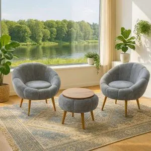Lida Wellsoft - Grey Grey Wing Chair &amp; Coffee Table Set (3 Pieces)
