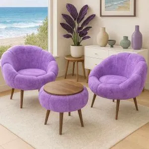 Lida Wellsoft - Lilac Lilac Wing Chair &amp; Coffee Table Set (3 Pieces)