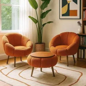Lida Wellsoft - Orange Orange Wing Chair &amp; Coffee Table Set (3 Pieces)