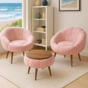 Lida Wellsoft - Pink Pink Wing Chair &amp; Coffee Table Set (3 Pieces)