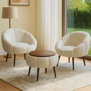 Lida Wellsoft - White White Wing Chair &amp; Coffee Table Set (3 Pieces)