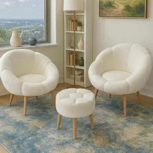 Lida Wellsoft - White White Wing Chair &amp; Pouffe Set (3 Pieces)