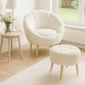Lida - White White Wing Chair &amp; Pouffe Set (2 Pieces)