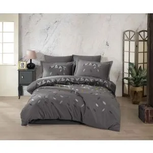 Lidia - Grey Grey Embroidered Poplin Double Quilt Cover Set