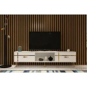 Line - TV Stalak u Beloj i Zlatnoj Boji