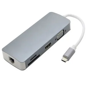 Linkom Adapter-konvertor TIP C na VGA+HDMI+SD/Micro SD+RJ 45+2xUSB3.0+TIP C