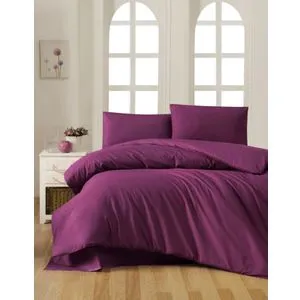 Ljubičasti Ranforce Posteljina Set za Jastučnicu i Pokrivač XXL
