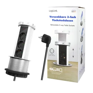 Logilink produžni kabl 3 mesta, pop-up, 100mm, 1.8m, srebrno crni