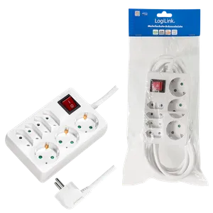 Logilink produžni kabl 7 mesta, 3x CEE 7/3, 4x CEE 7/16, prekidač, 5.0m, beli