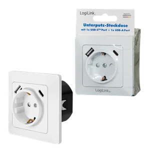 Logilink uzidna utičnica šuko, 1 USB-A, 1 USB-C