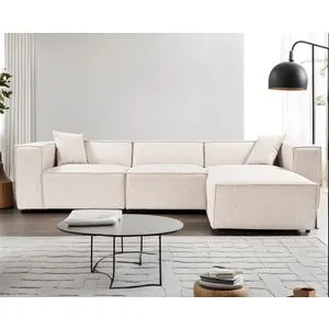 Lora (L1-O1-1R-POUFFE ) - Light Brown Light Brown Corner Sofa