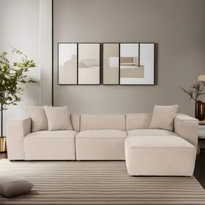 Lora (L1-O1-1R-POUFFE ) - Peach Peach Corner Sofa