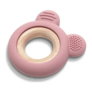 Lorelli Silikonsko Drvena Glodalica Za Bebe Bear - Natural Deep Pink