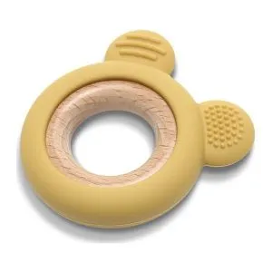 Lorelli Silikonsko Drvena Glodalica Za Bebe Bear  - Natural Yellow