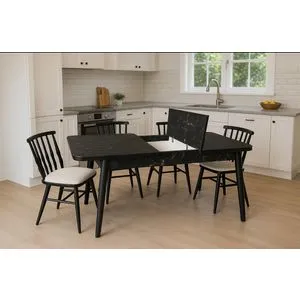 Lotus - Black Black Extendable Dining Table & Chairs Set (5 Pieces)
