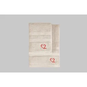 Love - Beige Beige Hand Towel & Bath Towel Set (2 Pieces)