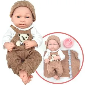 Lutka beba 35cm braon sa posudom za hranu